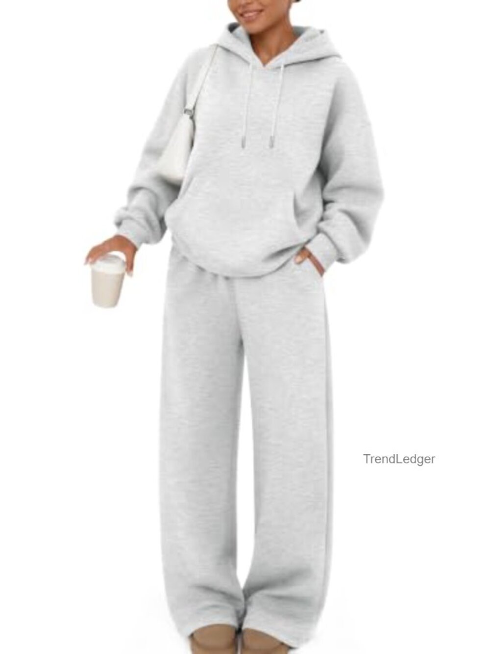 Women's 2 Piece Oversized Hoodie & Wide Leg Sweat Set Cotton Fleece Lounge